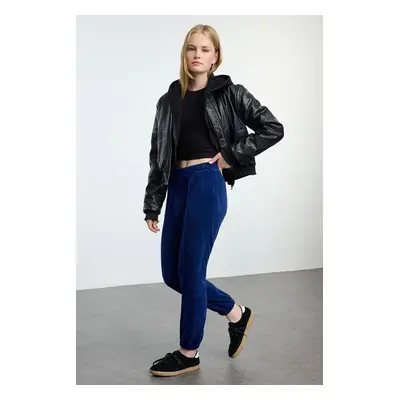 Trendyol Navy Blue Velvet Loose Jogger Knitted Sweatpants