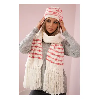 Women's set with scarf Anika K304 ecru + raspberry