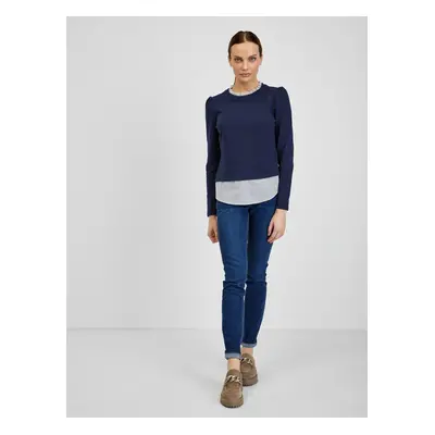 Orsay Dark blue ladies sweater with shirt insert - Women