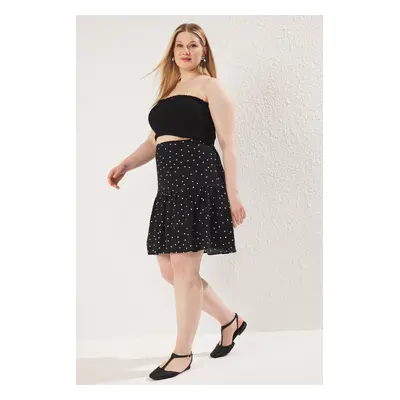 Trendyol Curve Black Polka Dot Mini Woven Large Size Skirt