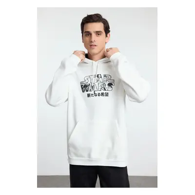 Trendyol White Regular Cut Hooded Star Wars Original Licensed Sweatshirt