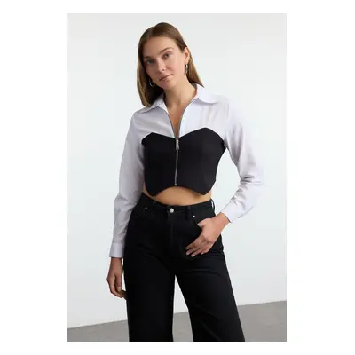 Trendyol Ecru Waist Corset Detail Fitted Waist Woven Shirt