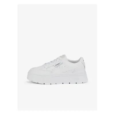 White Women's Leather Sneakers on Puma Mayze Stack Platform - Women