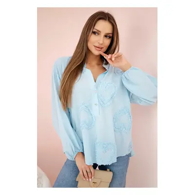 Kesi Włoski Cotton shirt blouse with hearts blue