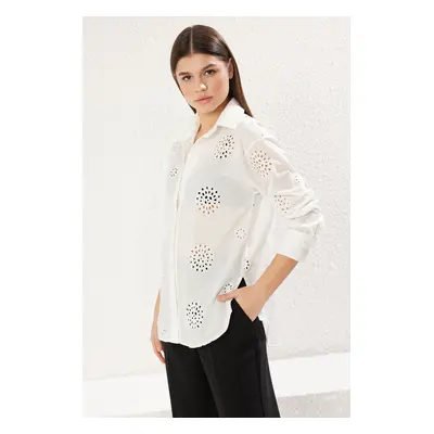 Trendyol White Brode Embroidery Detail Oversize Wide Pattern Woven Shirt