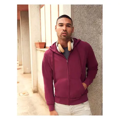 Burgundy Men's Hoodie Lightweight Zip Thru Hooded Sweat Fruit of the Loom