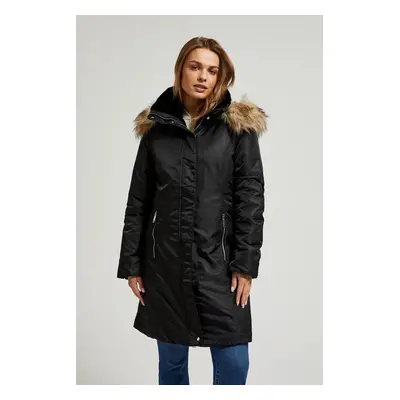 Women's jacket with fur hood MOODO - black