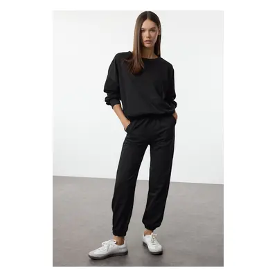 Trendyol Black Yarn Crew Neck Basic Jogger Knitted Tracksuit