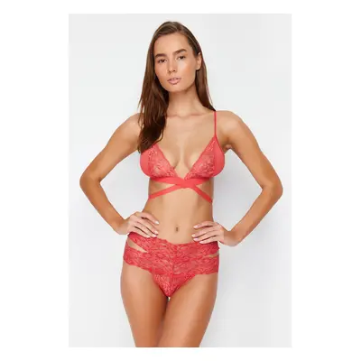 Trendyol Pomegranate Flower Lace Tie Detail Rope Strapless Non-wired Cupless Knitted Underwear S