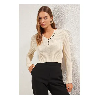 Trendyol Stone V Neck Knitted Sweater