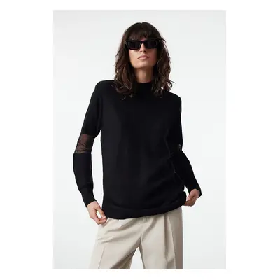 Trendyol Black Tulle Detailed Knitwear Sweater