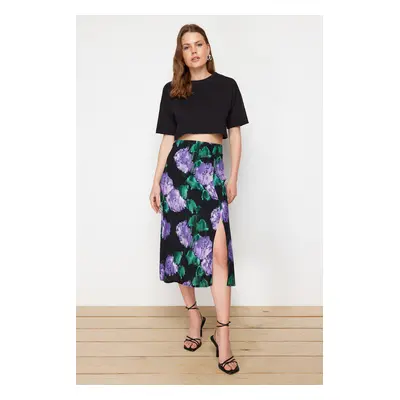 Trendyol Lilac Slit Detail Viscose Fabric Patterned Midi Woven Skirt