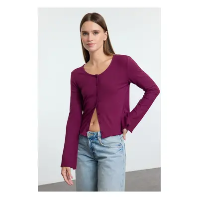 Trendyol Plum More Sustainable Body-Smooth Buttoned Long Sleeve Ribbed Flexible Knit Blouse