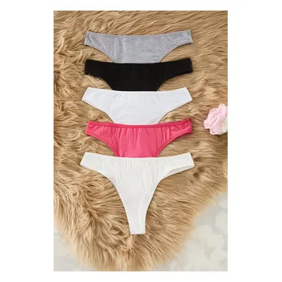 Trendyol Multicolored 5-Pack Cotton Thong Knitted Panties