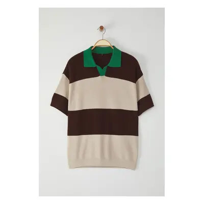 Trendyol Limited Edition Multicolored Oversize Polo Neck Color Blocked Knitwear Polo Neck T-shir