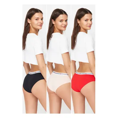 Trendyol Multicolored 3-Pack Cotton Slogan Elastic Detailed Hipster Knitted Panties