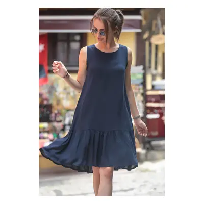 armonika Women's Navy Blue Sleeveless Frilly Skirt Dress