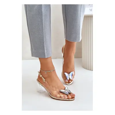 Transparent sandals with a butterfly on a heel D&A gold