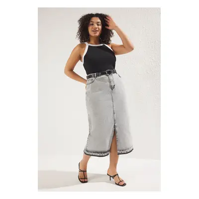 Trendyol Curve Light Grey Denim Plus Size Skirt