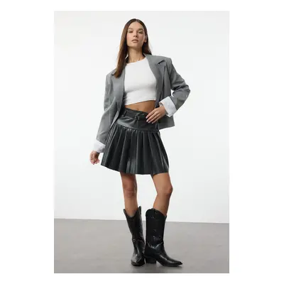 Trendyol Black Pleated Belt Detailed Mini Skirt