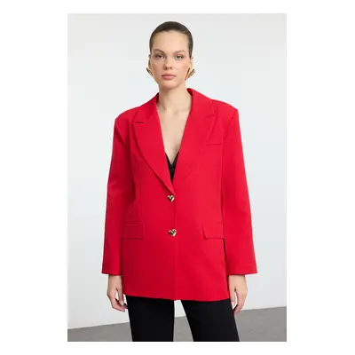 Trendyol Red Oversized Heart Button Woven Blazer Jacket