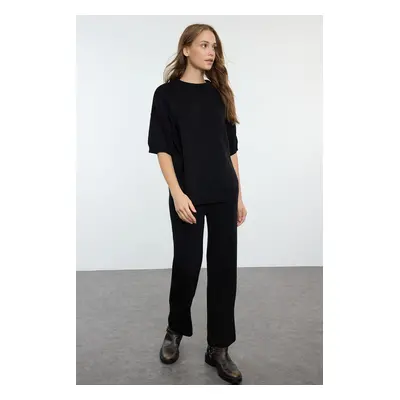 Trendyol Black Basic Short Sleeve T-Shirt Look Knitwear Bottom-Top Set