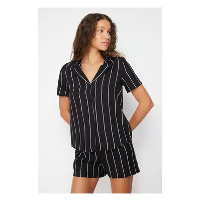 Trendyol Black Striped Viscose Shorts Woven Pajama Set