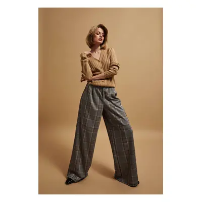 Wide legged plaid trousers