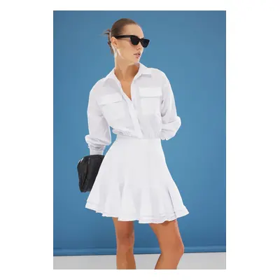 Trendyol White Mini Woven Dress with Flounce Detail and Opening Skirt at the Waist