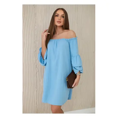 Spanish dress with pleats on the sleeve blue