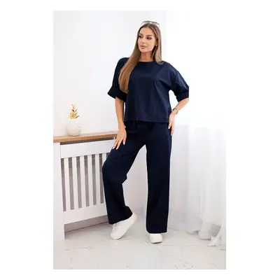 Kesi Włoski Punto set blouse + wide-leg pants navy blue