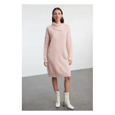 Trendyol Powder Mini Knitwear Soft Texture Turn-down Collar Dress