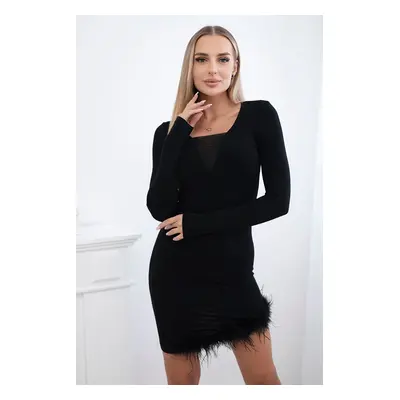 Viscose dress with fur at the bottom black