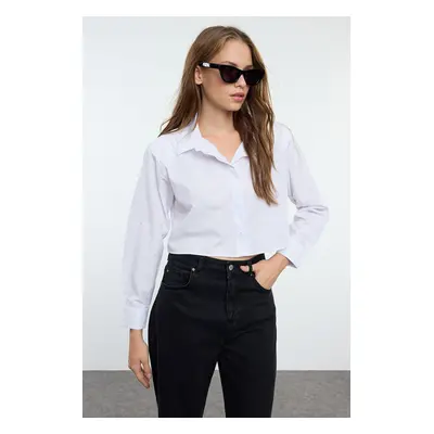 Trendyol Ecru Padded Detailed Stone Regular Regular Cut Crop Woven Shirt