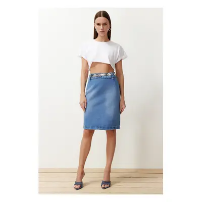 Trendyol Blue Slit Midi Denim Skirt