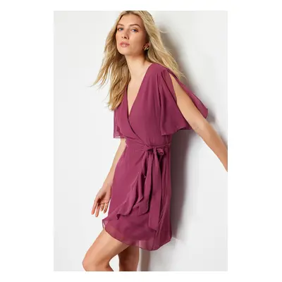 Trendyol Dusty Rose Double Breasted Skirt Ruffle Detailed Chiffon Lined Mini Woven Dress