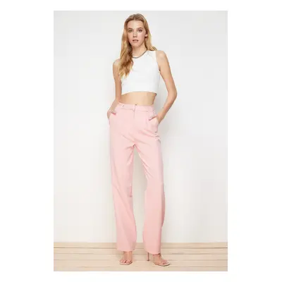 Trendyol Pink Straight Cut Pleated Woven Trousers