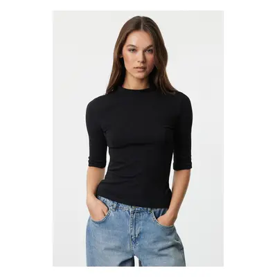 Trendyol Black High Collar 3/4 Sleeve Regular/Normal Fit Knitted Blouse