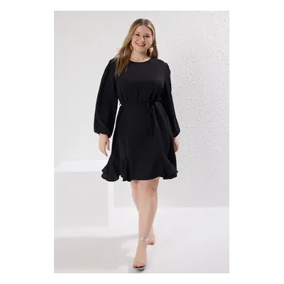 Trendyol Curve Black Long Balloon Sleeve Woven Midi Plus Size Dress