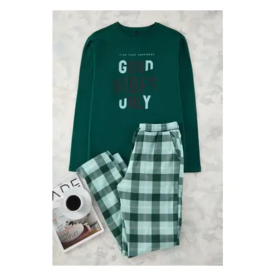 Trendyol Green Regular Fit Plaid Knitted 100% Cotton Pajama Set