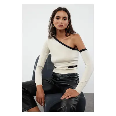 Trendyol Stone Crop One Shoulder Sleeve Detachable Premium Yarn/Special Yarn Knitwear Sweater