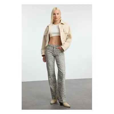 Trendyol Multicolored Leopard Print Low Waist Wide Leg Jeans