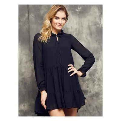 Cocomore Boutiqe dress with stand-up collar and ruffles black