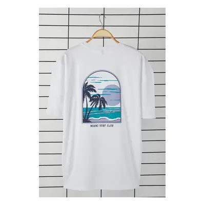 Trendyol White Oversize/Wide Cut Text Printed 100% Short Sleeve T-Shirt