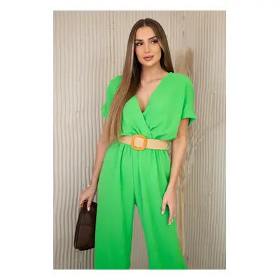 Jumpsuit with decorative belt at the waist light green