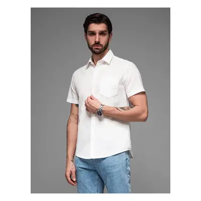 Ombre Men's short sleeve shirt with Cuban collar - dark beige