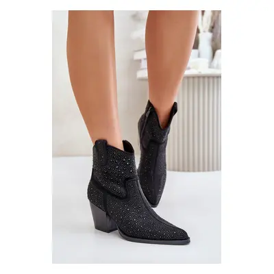 Decorated cowboy ankle boots with pointed toes S.Barski black