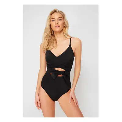 Trendyol Black Double Breasted Tie Regular Swimsuit