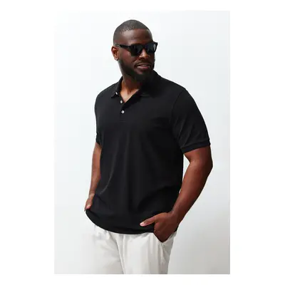 Trendyol Plus Size Black Regular/Normal Cut Basic 100% Cotton Polo Collar T-shirt