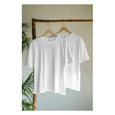 Trendyol White-White Oversize Pack Basic 100% Cotton T-Shirt